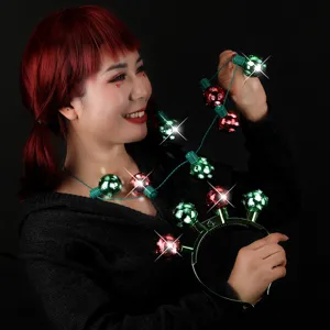 Christmas Glowing LED Light String Headband Necklace Set Colorful Disco Ball Flashing Necklaces Party Headwear Decorations Holiday Night Accessories