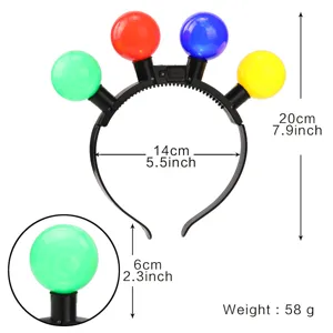 Cerchietto luminoso LED colorato con dettagli di dimensioni per feste e eventi.