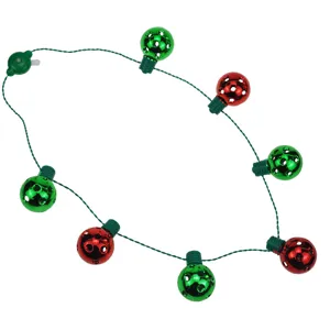 Christmas LED glowing necklace light string detail view, multi-color disco ball ornament.
