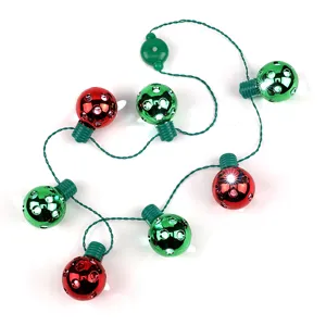 Christmas LED glowing necklace with red green disco ball lights, party holiday decoration.