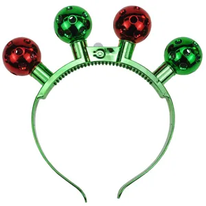 Christmas LED light headband with red and green disco ball decorations for holiday party.