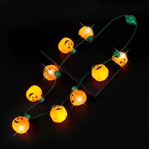 Halloween 9 LED glowing pumpkin necklace party decoration lights with flashing spooky festival props.