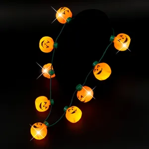 Halloween 9 LED light up pumpkin necklace spooky party flashing glow costume decor