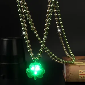 St. Patrick's Green Bead LED Glowing Shamrock Necklace Holiday Party Accessory