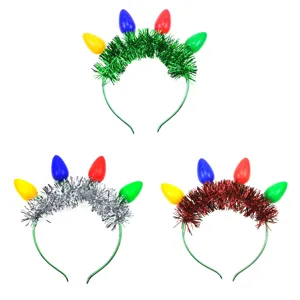 Christmas tinsel glowing headband with colorful large bulbs, festive hair accessories, 3 colors
