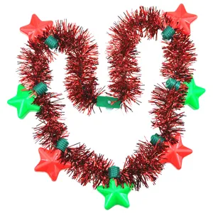Weihnachten leuchtende Lametta Kette mit roten grünen Stern LED Lichtern Party Dekoration