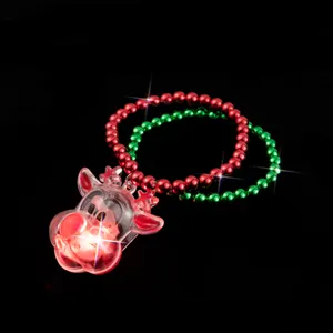 Christmas glowing reindeer bracelet with red and green bead chains, perfect holiday festive party jewelry.