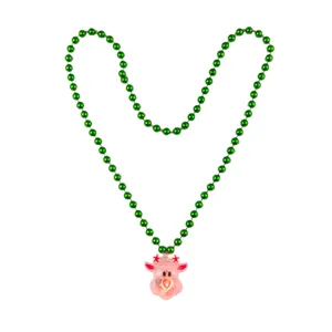 Christmas LED Light Up Reindeer Bead Necklace Cute Cartoon Elk Pendant Holiday Party Jewelry