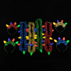 Christmas Light Up LED Bulb Headband Tinsel Festive Party Hair Hoop Glitter Holiday Headwear Accessories