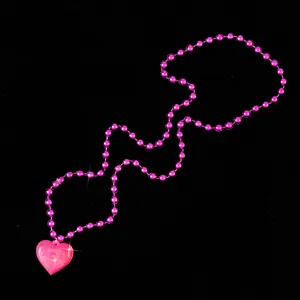 LED glowing heart necklace with pink beads, ideal for Valentines day party dress up and night events.