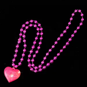 LED glowing heart necklace for party club Valentine's Day pink beaded light up jewelry