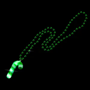 LED glowing candy cane pendant necklace green bead chain for Christmas party holiday decoration