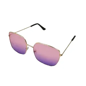 Vierkante roze zonnebril met gradient glazen en gouden metalen montuur retro detail.