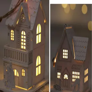 Weihnachten leuchtende Holzhaus Anhänger, LED beleuchtete Deko für die Feiertage.