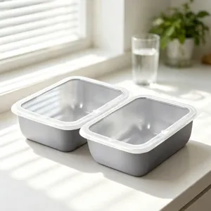 Stainless Steel Food Storage Container With Sealed Plastic Lid Rectangle Reusable Lunch Box For Kitchen Refrigerator Picnic