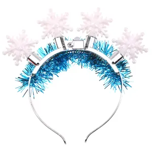 Christmas glowing snowflake headband with blue tinsel light up hair hoop party props