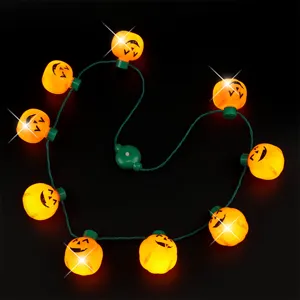 Halloween 9 LED pumpkin light glowing necklace party decoration funny flashing glowing props