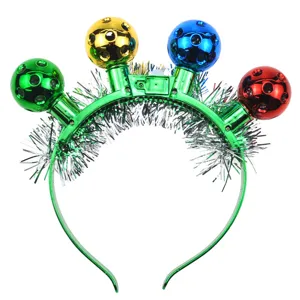 LED flashing disco ball headband christmas party hair hoop with tinsel festive glowing hair accessory