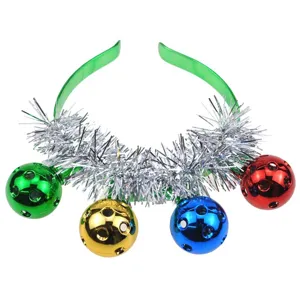 Christmas LED glowing hair hoop with colorful disco balls and silver tinsel details.
