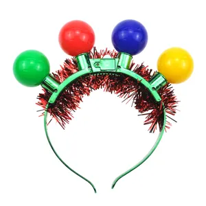 Christmas light bulb headband with 4 LED colorful balls, festive party hair accessories.