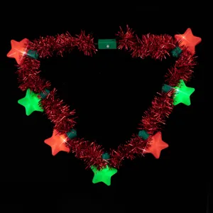 Christmas LED light-up star tinsel necklace party glowing festive holiday accessory.