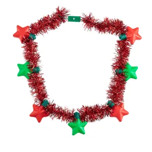 Christmas LED star tinsel necklace party decoration detail view with colorful flashing lights.