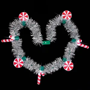 Christmas glowing tinsel necklace candy cane peppermint party light up holiday costume accessory