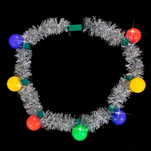 Christmas tinsel glowing necklace party holiday decoration colorful light up ball necklace