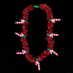 Christmas light up candy cane necklace red tinsel holiday party glowing costume accessory