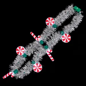Light up Christmas candy tinsel necklace party props red white peppermint cane holiday decor