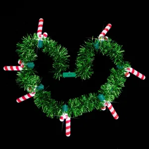 Christmas light up candy cane necklace green tinsel holiday party festive costume accessory detail