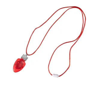 Christmas LED light bulb necklace with red string and flashing pendant holiday ornament.