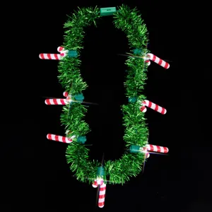 Christmas LED tinsel necklace with candy cane lights, glowing holiday party costume accessory.