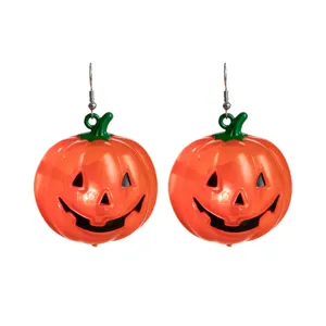 Halloween glowing pumpkin LED earrings for festive party costume jewelry gift options.
