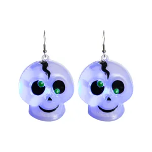 Halloween glowing skull earrings with LED lights spooky festival party fashion jewelry gift item
