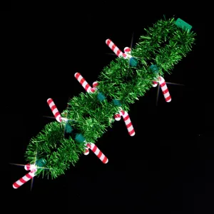Christmas glowing candy cane necklace green tinsel party prop light up holiday accessory