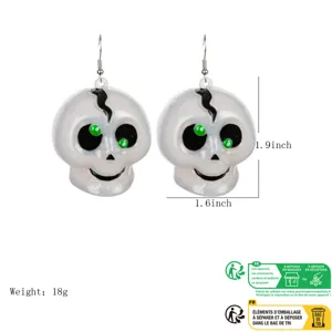 Halloween skull earrings detail view with size and weight specs for festive party jewelry.