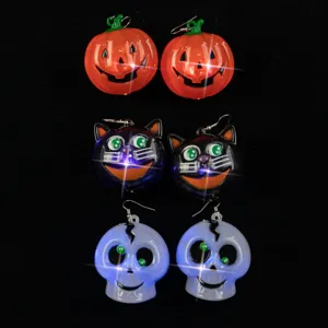 Halloween LED glowing earrings set pumpkin black cat skull light up jewelry gift ideas
