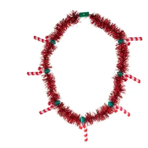 Christmas light-up tinsel necklace with candy cane pendants, perfect holiday party glowing accessory.