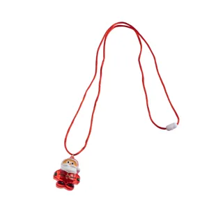 Santa Claus LED light-up necklace detail view, festive red cord and cute pendant for party props.