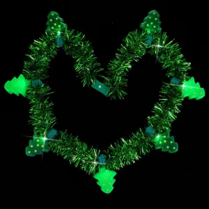 Christmas light up tinsel necklace detail, green tree LED flashing party toy decoration.