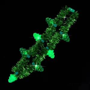 Christmas green tinsel necklace with glowing tree lights, perfect for holiday party toys.