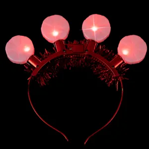 Diadema luminosa de caramelo para fiesta de Navidad con cuatro luces LED y decoración de espumillón.