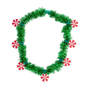 Guirlanda collar de oropel LED de Navidad con adornos de caramelos rojos y blancos decoración luminosa