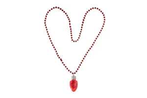 Collier de perles rouges de Noël avec pendentif ampoule, bijou lumineux pour fête.