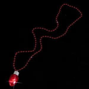 Collier de perles rouges avec pendentif ampoule LED lumineuse pour cadeau de Noël
