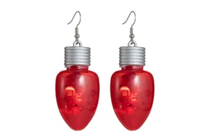 Boucles d'oreilles ampoule lumineuse rouge LED fête de Noël bijoux accessoire détail
