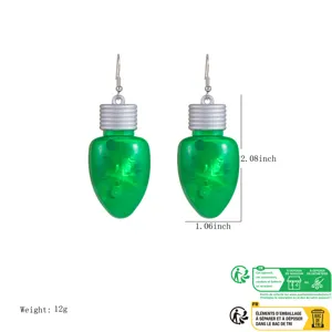 Boucles d'oreilles lumineuses LED ampoule verte avec crochet métal, bijou de fête.