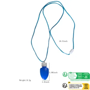 Collier ampoule LED bleu avec cordon, bijou lumineux de fete pour noel et evenements.