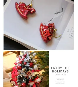 Christmas decoration ornaments red rocking horse tree hanging pendant holiday party props.